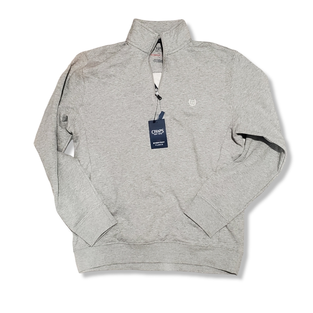 NWT Men's Chaps Grey "Everyday Fleece" Lined Quarter Zip Sweater- M